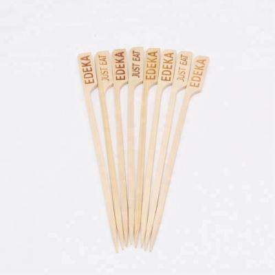 China Easily Cleaned BBQ Sushi Paddle Shape Fruit Picks Flat Bamboo Skewer for sale