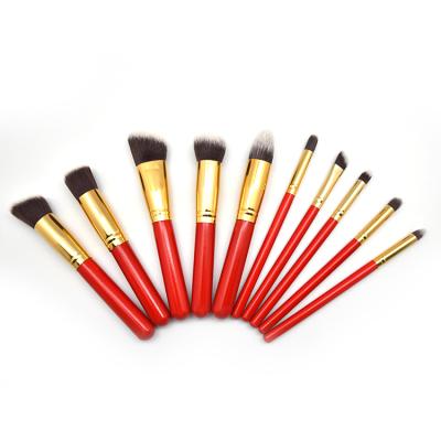 China Angular Blush Foundation Eyeshadow Cosmetics Brush Set Beauty Tool Kit Most Inquiry 10pcs Red Synthetic Hair Makeup Brush With Logo for sale