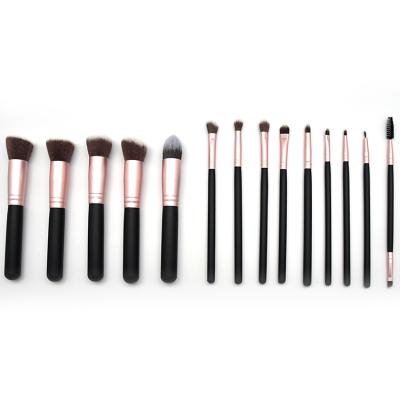 China Angular Blush Professional 14 Pcs Black Wooden Handle Blush To Make Up Brushes Girls Daily Makeup Brush for sale