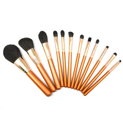 China Angular Blush Low MOQ Private Label 12 Pieces Synthetic Hair Wooden Handle Makeup Brushes for sale