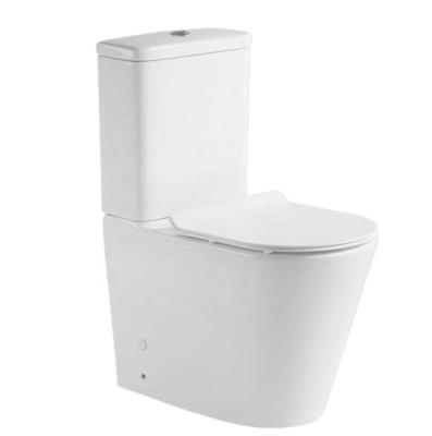 China Automatic Operation Chaozhou Manufacturer P-trap Floor Rimless Two Piece Toilet Round Shape Australian Toilet for sale