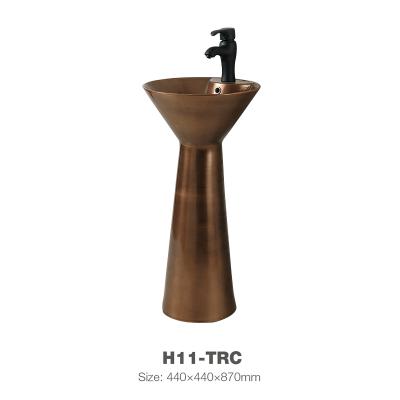 China Modern Bronze Color Freestanding Wash Basin Sink With Black Faucet H11-TRC for sale