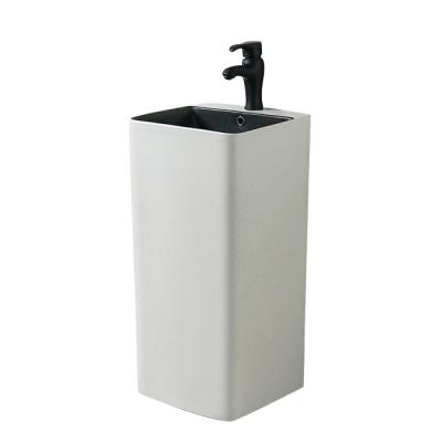 China Modern Ceramic Freestanding Face Wash Basin Sink White Pedestal Wash Basin H15-CWBK-MPR for sale