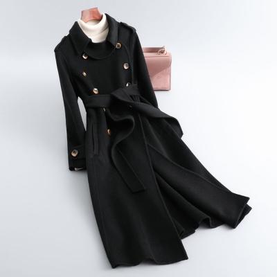 China Large Size Lady Cashmere Coat Women Winter Lapel Style British Coat Windproof Long Coat Viable for sale