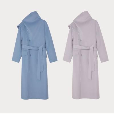 China Viable Style Wholesale New Fashion Winter Lapel Cross Collar Belted Long Coats For Ladies for sale