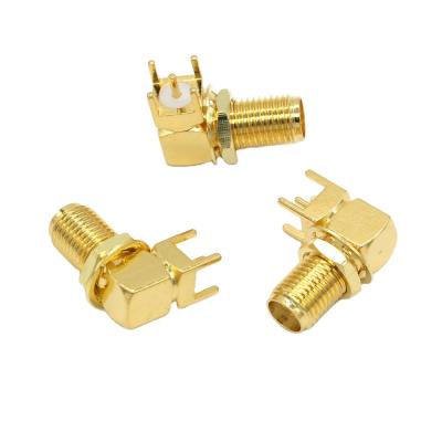 China Right Angle 50 Ohm 90 Degree SMA Female Through Hole PCB Mount Connector for sale