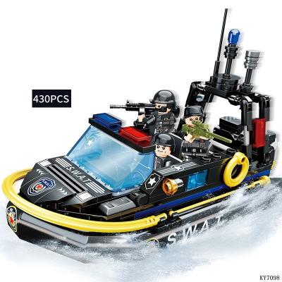 China SWAT Boat Police Mobfix Vehicle Small Brick Plastic Building Block City Police Patrol Boat  SWAT Boat Craft  Police Mobfix Vehicle Small Brick Plastic Building Block Set Diy With 4  Figures for sale