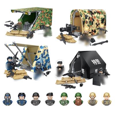 China Army Equipment Gear Kit With Soldier Figures 4 in 1 Weapon Pack Tent Building Block Toys Military Set Simulate Battle Building Blocks Brick Toys Compatible with Major Brands for sale