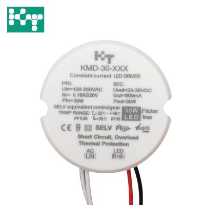 China Flicker Free Constant Current 30W 36-42V 800mA Led Driver D65*25mm for sale