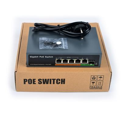 China POE 4 port all gigabit 48v poe switch SDAPO PSE604GS 65W 4+1+1SFP all gigabit PoE switch 48V with 12Gbps IEEE802.3af/at for sale