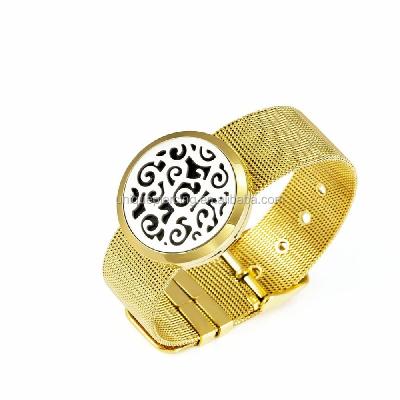 China Gold Design Mess Bracelet Real Leather Women and Men Oil Diffuser Bracelet Amazon for sale