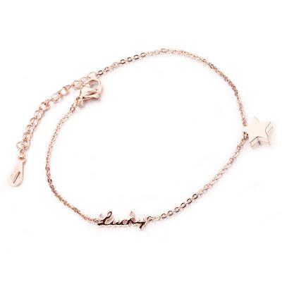 China Hot Sale Stainless Steel Jewelry Rose Gold Anklet Bracelet Lucky Chain Bracelet With Star For Women for sale