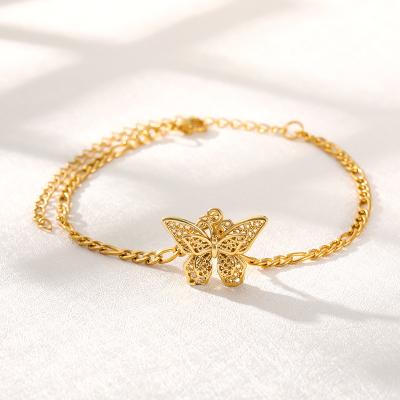 China FASHIONABLE Butterfly Anklet Stainless Steel Gold Plated Cuban Chain Anklets For Women Girls for sale