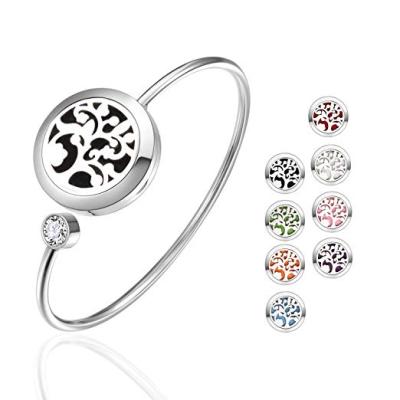 China Tree of Life Stainless Steel Jewelry Diffuser Bracelet Essential Oil Diffuser Bracelet with Pads for sale