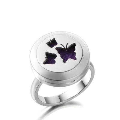 China Fashion Jewelry Stainless Steel Butterfly Stainless Steel Aroma Essential Oil Diffuser Mood Ring for sale