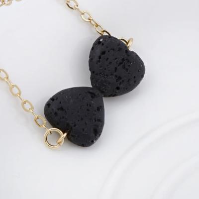 China CLASSIC Double Heart Lava Stone Pendant Necklace Woman Essential Oil Aroma Necklace for sale