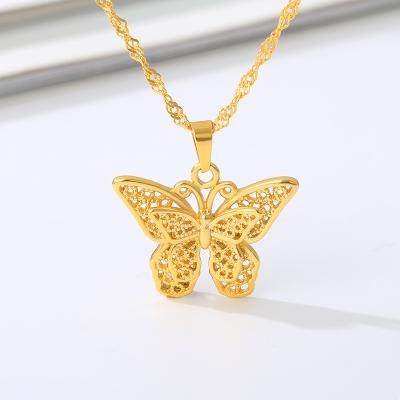 China TRENDY Gold Plated Butterfly Necklace Chunky Short Necklace Stainless Steel Gold Pendant Necklace for Girls for sale