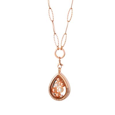 China Rose Gold Lady Personality Drop CLASSIC Shape Stainless Steel Small Bead Box Glass Pendant Necklace for sale