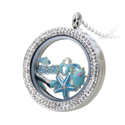 China Wholesale Jewelry 316L Stainless Steel Most Popular Pendant Necklaces Glass Pendant With Crystal for sale