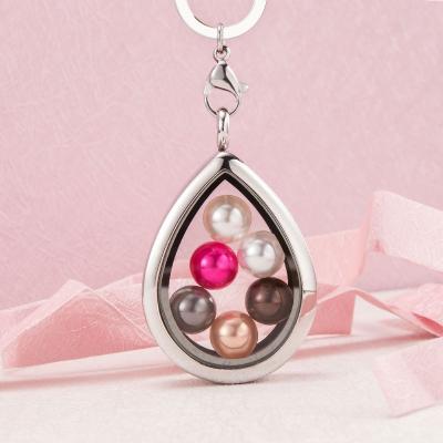 China 316L Stainless Steel Thick Glass Teardrop Floating Bead Pendant Necklace for sale