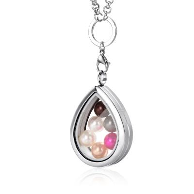 China 316L Stainless Steel Thick Teardrop Floating Bead Pendant Necklace for sale