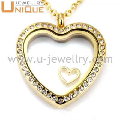 China Stainless Steel Gold Pendant Designs 316L Stainless Steel Magnetic Heart Floating Pendant for sale