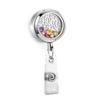 China Promotional Glass 316L Stainless Steel 316L Floating Pendant Badge Reel with Tree of Life Plate for sale