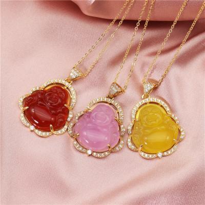 China Maitreya Agate Pendant Fashion Environmentally Friendly Customizable Colors Natural Laughing Buddha Jewelry Pendant Necklace for sale