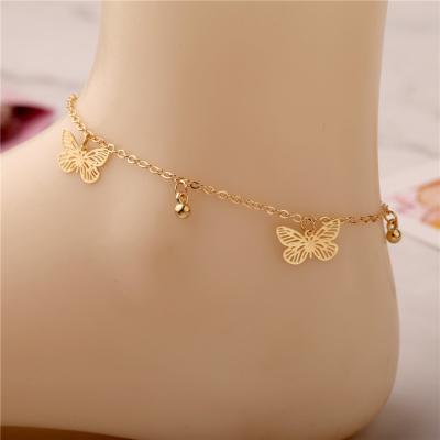 China Eco-friendly Wholesale Stainless Steel Ladies Gold Butterfly Anklets Foot Chain Jewelry for sale