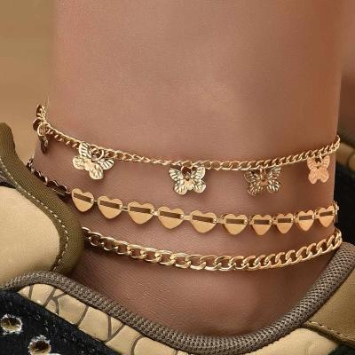 China New Fashion Trendy Popular Personality Women's Metal Anklet Chain Jumpsuit Butterfly Multilayer Heart for sale