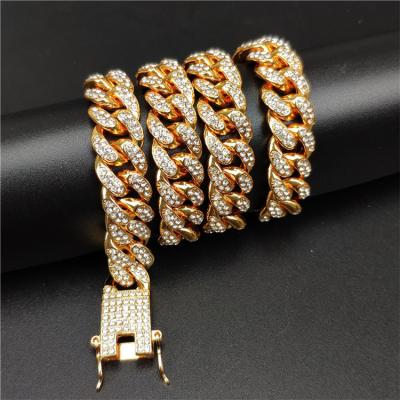 China Hiphop Hip Hop 12.5mm Full Diamond Big Chain Gold High Quality Cuban Chain Necklace for sale