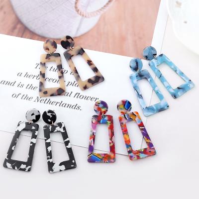 China Fashionable Geometric Multicolor Leopard Printing Squares Long Dish Acrylic Earrings Fashion Exaggerated Earrings for sale