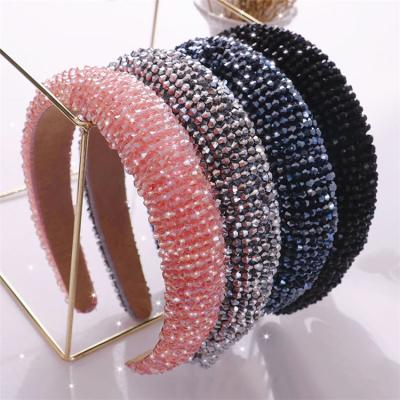 China Fashionable beaded luxury women's handmade wide brim fabric daily use temperament sponge crystal headband for sale