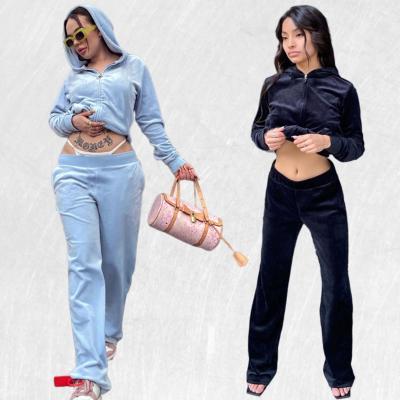 China Anti-pilling Trending Products 2021 New Arrivals Rhinestone Women Velvet Tracksuits Sweatpants And Hoodie Set for sale