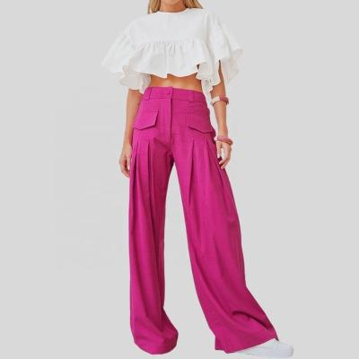 China Anti-pilling fashion the new spring and autumn European and American foreign trade rose wide leg red pants high waist pants loose leisure for sale