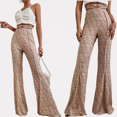 China Autumn Pants Hight Waist Cross Breathable Tie Back Flare Split Pants And Rib Knit Flare Pants Womens Y2k for sale