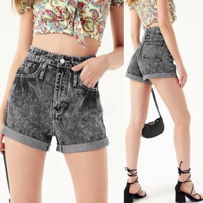 China Breathable Wholesales High Street Wear Casual Waist Slapped Edge Washed Custom Jeans Tilt Pocket Solid Jeans Shorts Womens Denim Abbreviations for sale