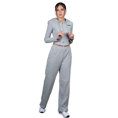 China Breathable Lightweight Sweatsuit Zipper Cropped Long Hoodie And Wide-leg Panty Set for sale