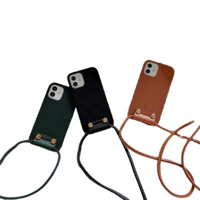 China Simple Style Personality Anti-drop Diagonal Is Lanyard Suitable For iPhone12 Leather Phone Case for sale