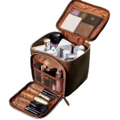 China Custom Cosmetic Case Durable Multifunctional PU Leather Logo Storage Sorting Makeup Bag Large Capacity for sale