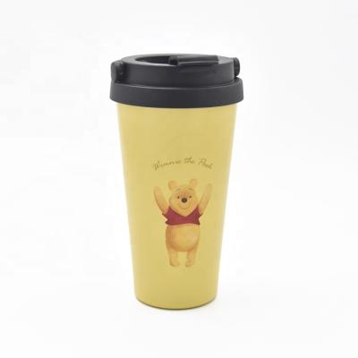 China Sustainable Double Layer Thermos Camping Personalized Cute Yellow Disny Cartoons Stainless Steel Kids Mug for sale