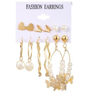 China Retro Love Pearl Butterfly Casual/Sporty Earring Set Personality Exaggerated Pearl Stud Earring Set for sale