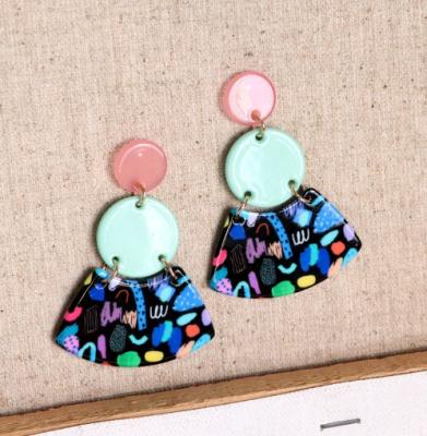 China Long Round Acetate Flat Dangle Earrings Rainbow Big Casual/Sporty Geometric Fashion for sale