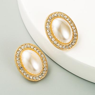 China Wholesale Female Casual/Sports Temperament Oval Pearl Earrings Diamond Fashion Jewelry Opal Earrings for sale