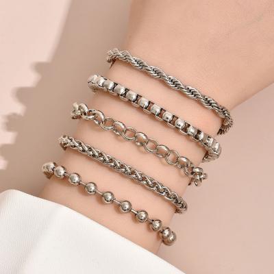 China FASHIONABLE Ribbon Plated Link Paper Clip Choker Bracelet Tasty Ball Beads Metal Punk Adjustable Layered Link Chain Bracelet for sale