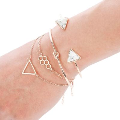 China TRENDY Adjustable Charm Stack Fashion Street Triangle Jewelry Alloy Knot Pending Bracelet Set for sale