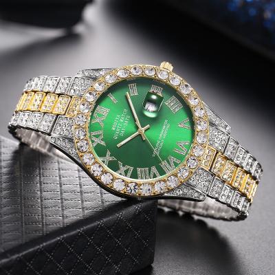 China Hot Selling Full Diamond Face Roman Scale Steel Band Non-specific Calendar Quartz Luxury Watches Gypsophila Diamond Watch for sale