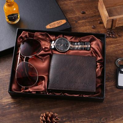 China Waterproof 2021 3pcs/set Wallet Hot Selling Gift Set Glass Wallet Men's Style Watches for sale