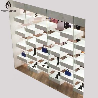 China high quality /easy to clean/luxury Solid Surface Corians Synthetic White Marble Stone Shoes Show Racks for sale