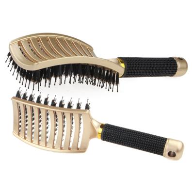 China Contract Champagne Detangling Paddle Brush and boar bristles oval pad hair pad brush LOGO Printing Salon Brush Set for sale